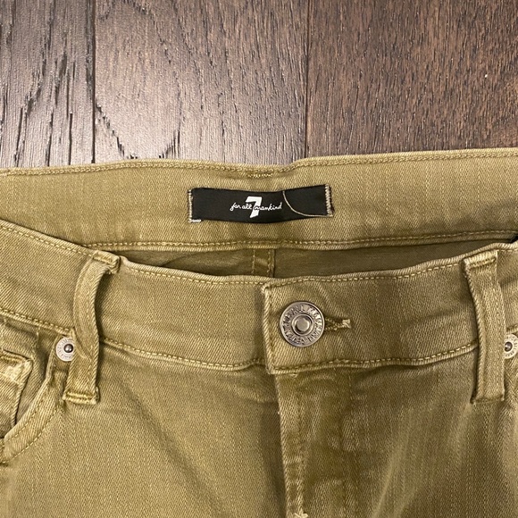 7 For All Mankind Olive Green Distressed Skinny Jeans - Picture 2 of 4
